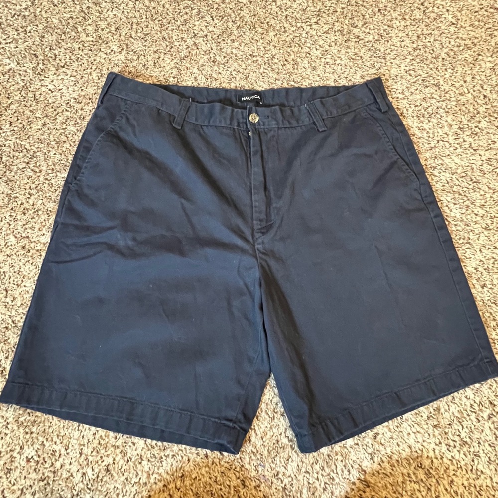 Nautica Mens Navy Blue 100% Cotton Flat Front Chino‎ Shorts Size 40W RN67835